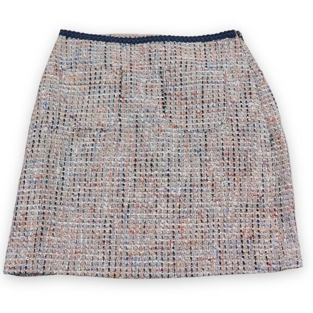 Loft Petite Tweed Pocket Shift Skirt‎ Size 0P White Blue Stylish Modern Mosiac